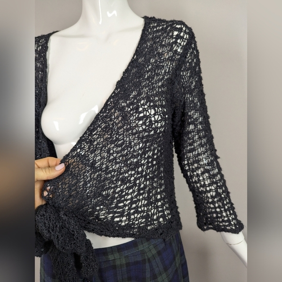 Lani Lau Hawaii Popcorn Knit Tie Front Cardigan One Size Boho Beach Sweater - Picture 5 of 10